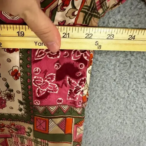 Jonathan Martin Vintage Button Up Top Womens Large Silk Red Floral Patchwork Boho Indie Hippie