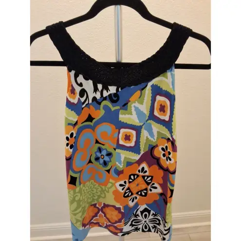 Joseph A Sleeveless Blouse Colorful Abstract Floral Print Size S Unique Braided