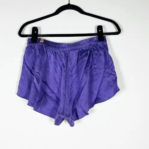 Lunya Washable Silk Satin Tulip Ruffle Overlay Mini Lounge Pajama Shorts Purple
