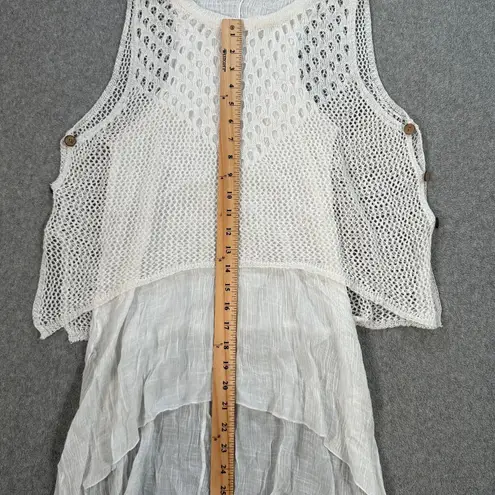 Simply Couture Layered Tunic Top Women's Small Crochet Crinkle Button Beachy - Image 7