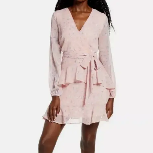 Leith  Long Sleeve Wrap Front Minidress pink and blue size Medium‎ - Image 2