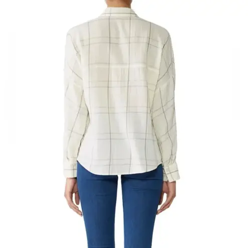 Vince  bar plaid‎ popover in off white button down shirt