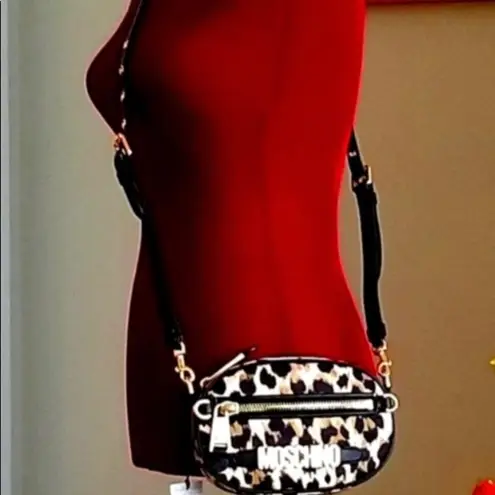Moschino Authentic Learher/canvas zip top cheetah print Crossbody
