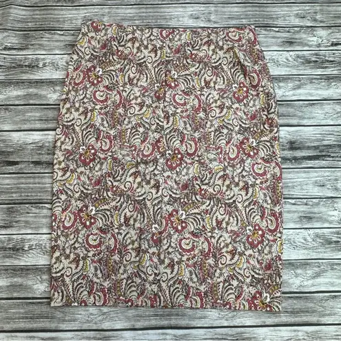 Charter Club  Womens Paisley Pencil Skirt Cream Brown Yellow Red 10 Elastic Waist