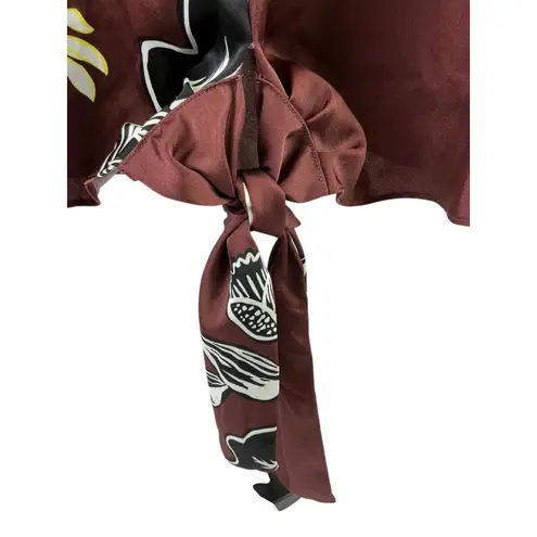 MELLODAY Brown Floral Print Long Sleeve Tie Front Blouse Top Womens Size SM Flaw