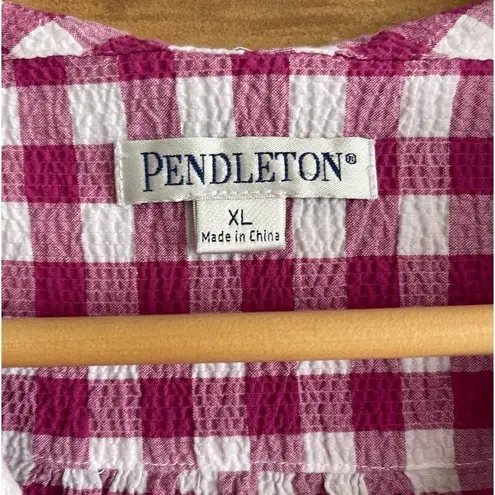Pendleton Vintage gingham check gauzy reversed Peter Pan collar blouse size XL