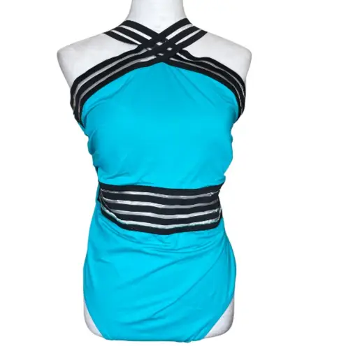 Boutique Tummy Control One Piece Swimsuit Front Crossover Mesh See Through XXL