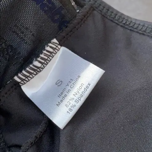 Tropical Swimsuit Black High Neck Mesh One Piece S Small New Green