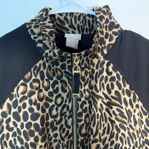 Chico's  Animal Print Bomber Jacket with Black Accents