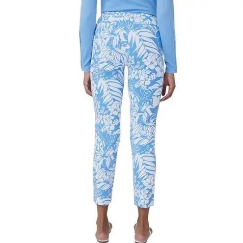 J. McLaughlin Newport Capri Pants Blue White Tropical Monstera Size M