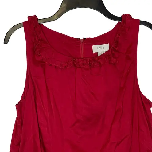 Loft  Ann Taylor Crewneck Ruffle Trim Lined Shift Dress Women 8 Sleeveless Cotton