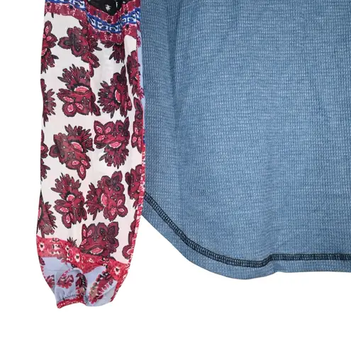 Baea Women's M Boho Mixed Sleeve Denim Blue Top NEW Size M