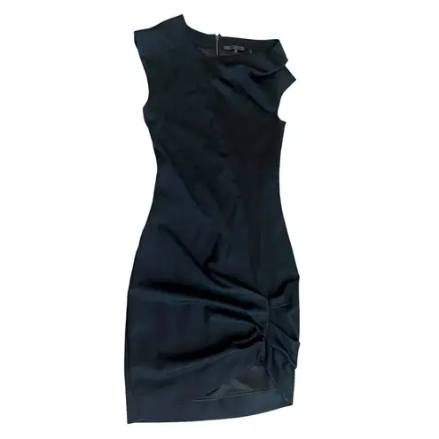 Helmut Lang Women’s Asymmetric Hem Sleeveless Black Ruched Scuba Mini Dress Sz 2 - Image 2