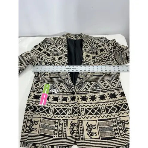 Womans Medium Brown Beige Jacquard Animal Geometric Lined Blazer