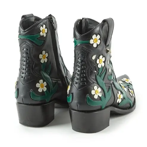 Valentino Garavani Black Leather Daisy Ankle Cowboy Boots 5.5 - 6 Women Size 36