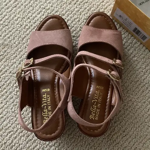 Bella Vita NEW Blush Suede Aniitaly Slingback Wedge Sandals Leather Size 8.5 NIB