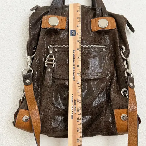 Vintage B. MAKOWSKY Two Tone Brown Genuine Leather Slouchy Satchel Crossbody