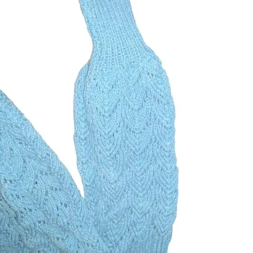 Handmade Vintage hand Knit open weave blue sweater indie cottagecore country classic