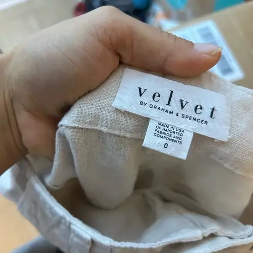 Velvet by Graham & Spencer Dru Beige Neutral wide Leg Linen Pants Tan Size 0