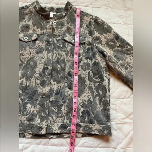 Charter Club Grey & Cream Floral Tapestry Coastal Grannycore Trucker Jacket - XL