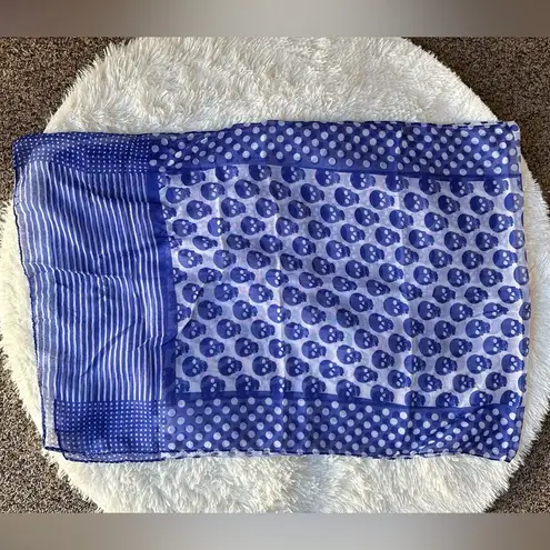 Unisex Blue & White Polka Dot Skull Scarf