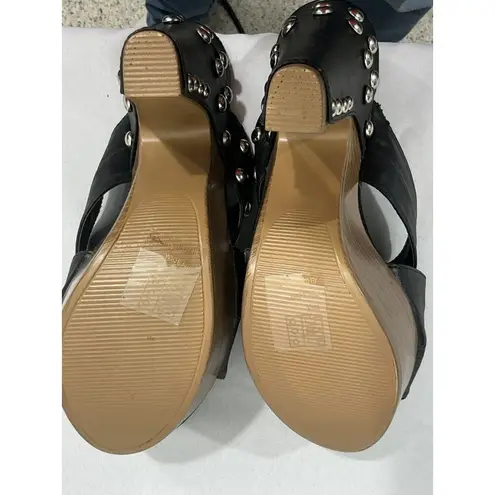 Yoki Womans Cessily 8 Black Studs Slip On Strappy Platform Mules NWOT