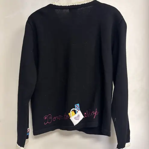 Berek Born To Shop Sweater Applique Embroidered Black Button Front Women’s L Size L