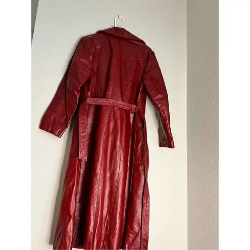 Vintage Womens Leather Lined Belted trenchcoat leathercraft red M Size M