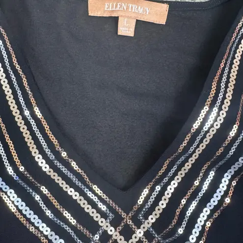 Ellen Tracy NWT  Black Sequin All That Glitters Sheer Blouse Top Large