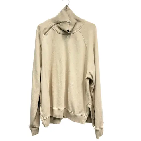 CLOSED Zip Collar Oversized Cotton Pullover Sweatshirt in Shetland Small Tan - Image 6