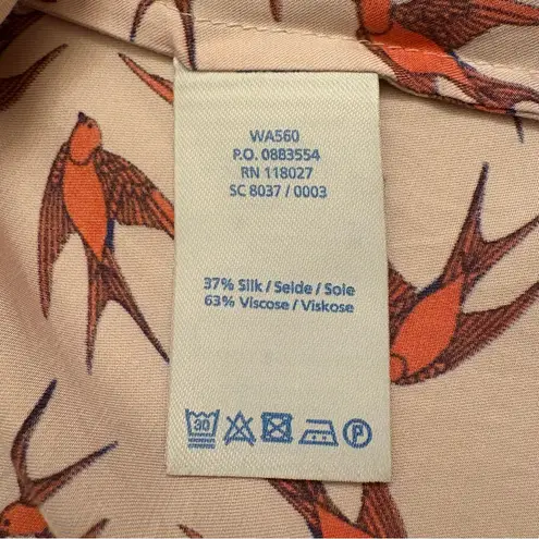 Boden Light Pink Silk Blend Blouse with Bird Pattern Women Size 6