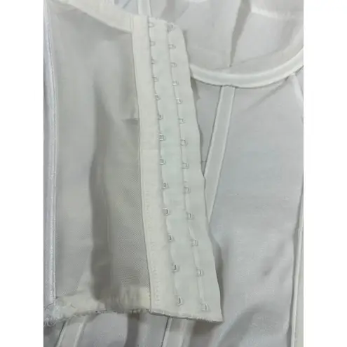 White Satin Strapless Corset Bustier Bra Lace Trim Rhinestone Flower Detail 36 D Size undefined