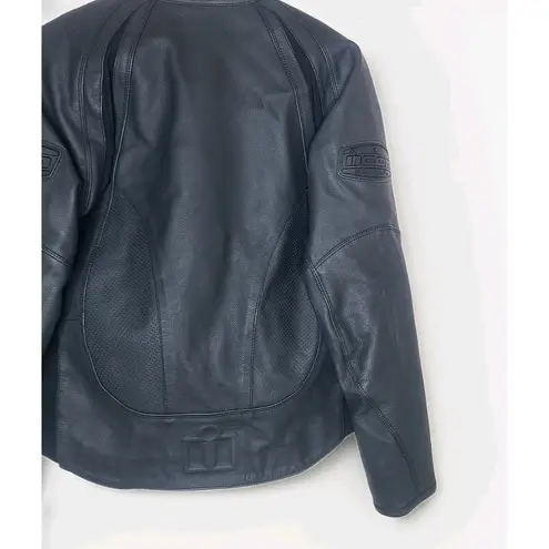 Icon Leather Merc Stealth Motorcycle Biker Jacket Womens Black L Size L