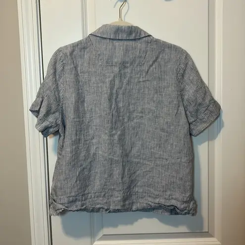 Quince 100% European Linen Short Sleeve Shirt blue stripe