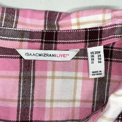 Isaac Mizrahi Issac Mizrahi Live! 20W Pink Plaid - White Layered Button Down Flannel Shirt Top