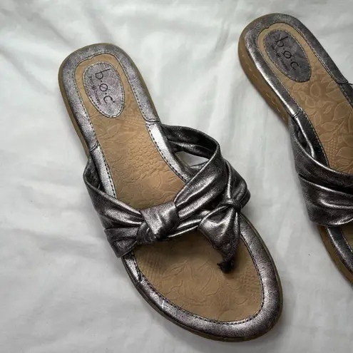 B.O.C Born Concept Womens Metallic Silver Bow Thong Toe Sandal Flip Flops 10