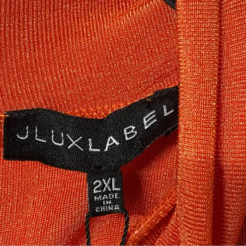 JLUXLABEL KARA MOCK NECK DRESS MIDI 2XL SLINKY STRETCH WAIST GATHERING ORANGE
