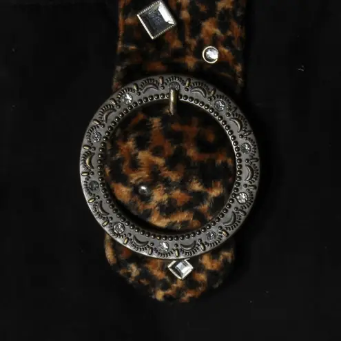 Vintage Y2K Leopard Animal Print and Black Faux Suede Back With XL Buckle Purse