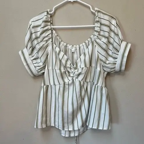 Society + Stitch Women’s Plus Size Green White Striped Tie V