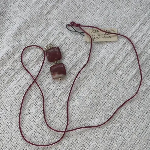 Handmade New Red opacite pendant necklace with satin cord