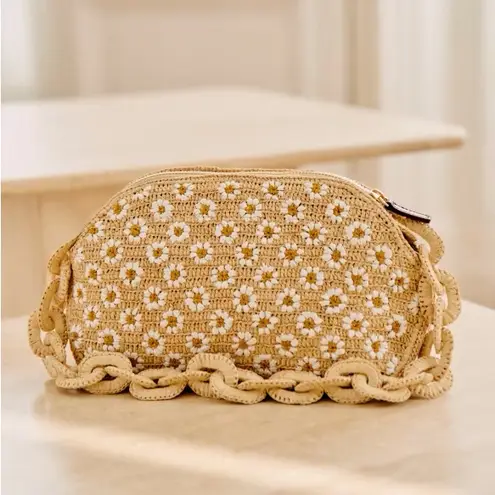 Sézane Isabelle Raffia Embroidered Daisy Bag Chain Flowers Cream White EUC