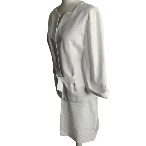 Buttons T Milano 2 pc Top Pencil Skirt Set 14 White V Neck Cuffed Sleeve Zip