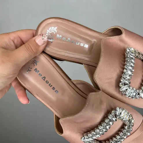 MeAousa Womens Rhinestone Embellished Slip On Sandals Slides Size 39 Pink