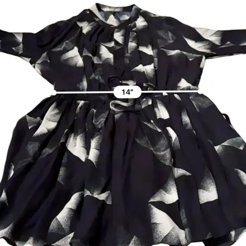 Intermix Black & White Printed Long Sleeve Button-Front Tie Mini Dress Sz S