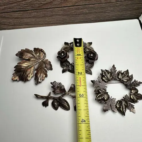 Rustic Metal Autumn Fall Leaf Brooch Pin Lot Of 4 Leaves Great For Thanksgiving