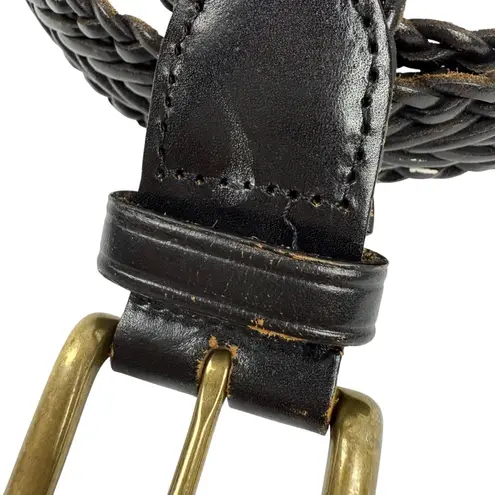 Vintage Brown Leather Braided Belt with Brass Buckle