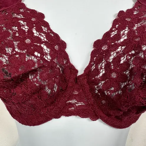 Maidenform Vintage 34D Bra Lace Burgundy Plunge 3229 Cotton Conuture See Through