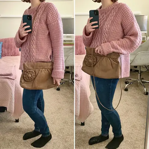 Saddle River Brown Faux Leather Paisley Flower Applique Frame Crossbody Bag