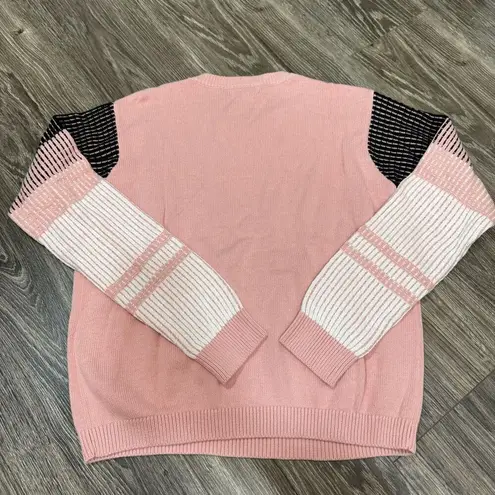Cable Stitch Women's Cotton Jumper with Contrasting Sleeves Pink Size L