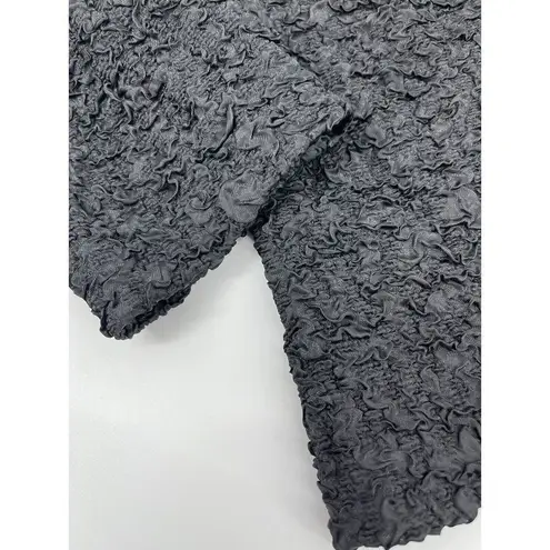 Vintage Cachet Crinkle Scrunch Stretch Black Satin Evening Jacket Women’s Size L Black Size L